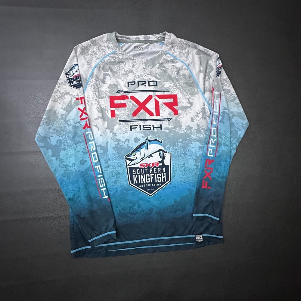 FXR Fishing T Shirt Mens Medium Blue Camo UPF Breathable Featherweight Kingfish
